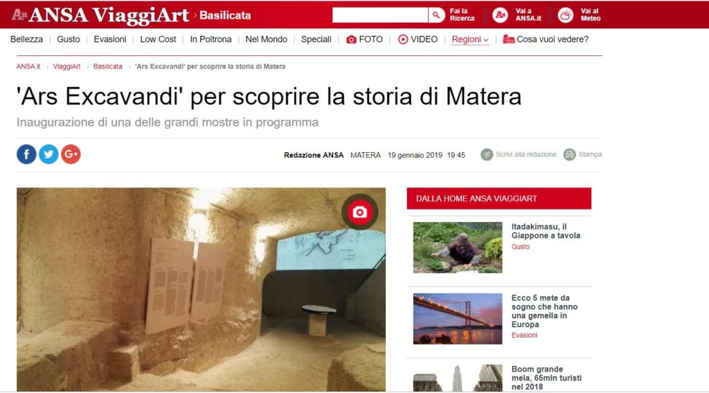 Articolo ANSA: ‘Ars Excavandi’ per scoprire la storia di Matera